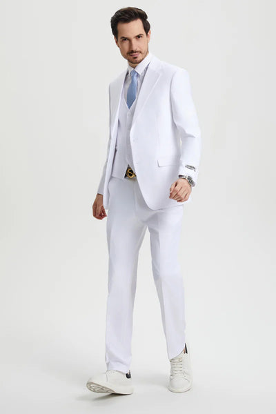 Men's Two Button Vested Stacy Adams Basic Designer Suit in White 2 TJ-1508  - from alligatorwarehouse.com