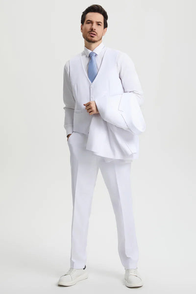 Men's Two Button Vested Stacy Adams Basic Designer Suit in White 4 TJ-1508  - from alligatorwarehouse.com