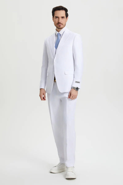 Men's Two Button Vested Stacy Adams Basic Designer Suit in White 7 TJ-1508  - from alligatorwarehouse.com