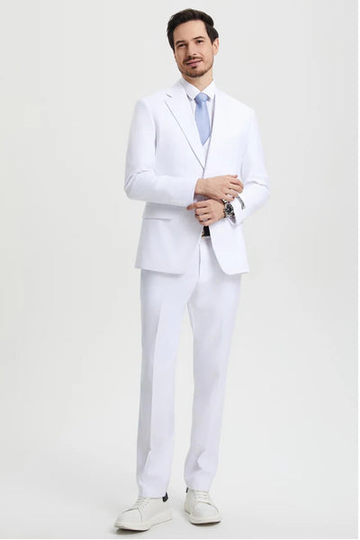 White Wedding Suit For Men - Perfect For Groom - Men's Two Button Vested Stacy Adams Basic Designer Suit In White 7   - from alligatorwarehouse.com