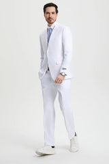 White Wedding Suit For Men - Perfect For Groom - Men's Two Button Vested Stacy Adams Basic Designer Suit In White