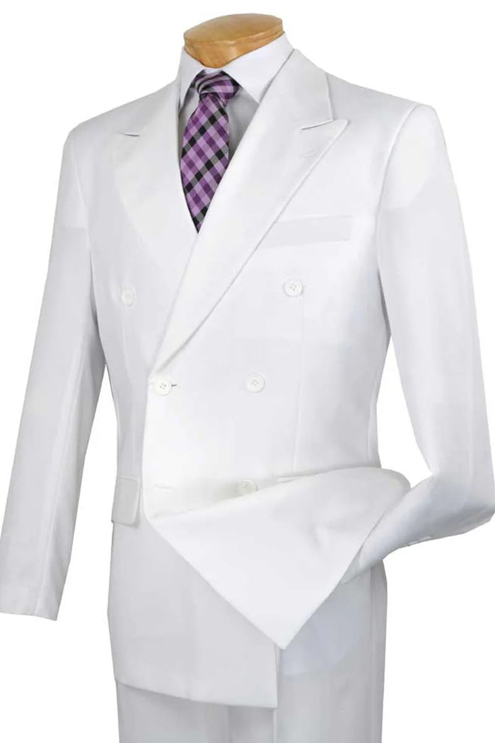 Mens Classic Double Breasted Rayon Fabric Suit in White