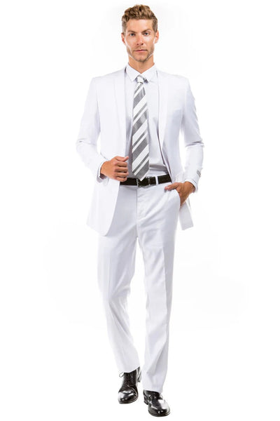 White Wedding Suit For Men - Perfect For Groom - Men's Basic 2 Button Slim Fit Wedding Suit In White 2   - from alligatorwarehouse.com