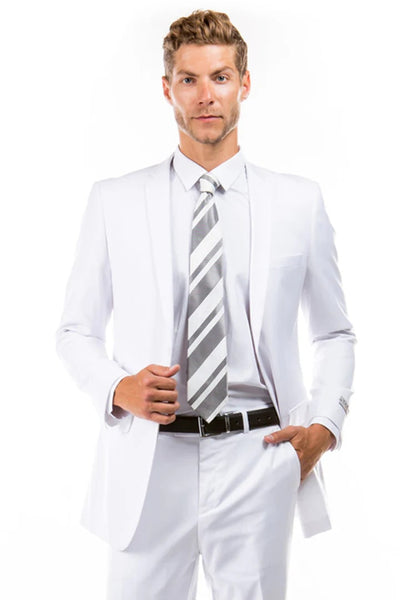 White Wedding Suit For Men - Perfect For Groom - Men's Basic 2 Button Slim Fit Wedding Suit In White 1   - from alligatorwarehouse.com