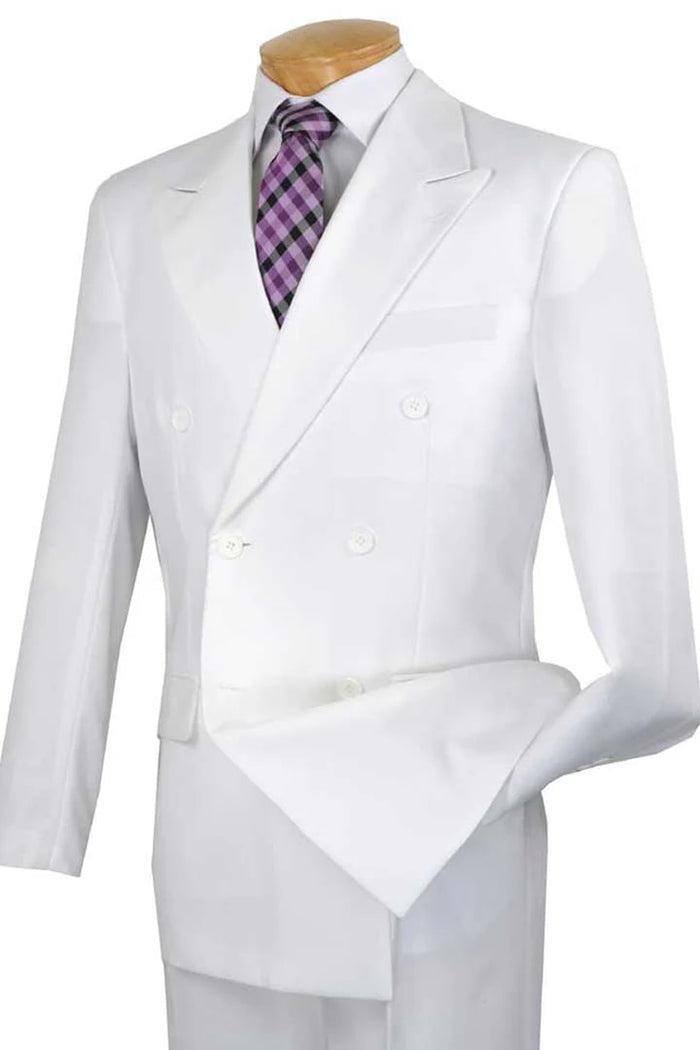 White Wedding Suit For Men - Perfect For Groom - Mens Classic Double Breasted Rayon Fabric Suit In White