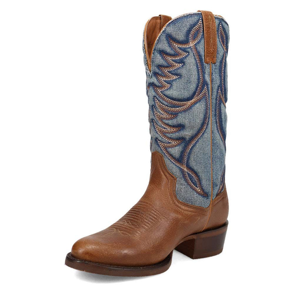 Dan Post Bullock Tan/ Denim Medium Toe Cowboy Boots 8 DP3315_8_D  - from alligatorwarehouse.com