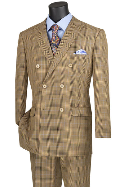 Alexander Collection - Mocha Double Breasted 2 Piece Suit Regular Fit Tone on Tone Windowpane 1 SO1DRW-2_MOCHA_42R  - from alligatorwarehouse.com