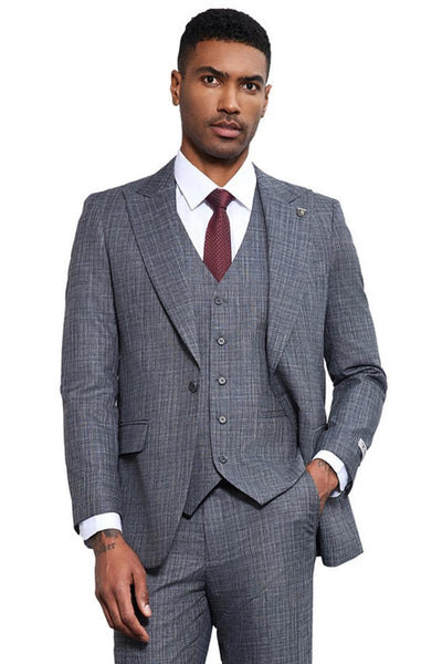 Men's Stacy Adams Vested Sharkskin Weave Pattern Suit in Grey 1 SM173H1-33-38R  - from alligatorwarehouse.com