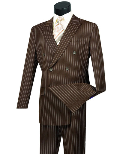 Mens Double Breasted Gangster Pinstripe Suit  Brown 1   - from alligatorwarehouse.com