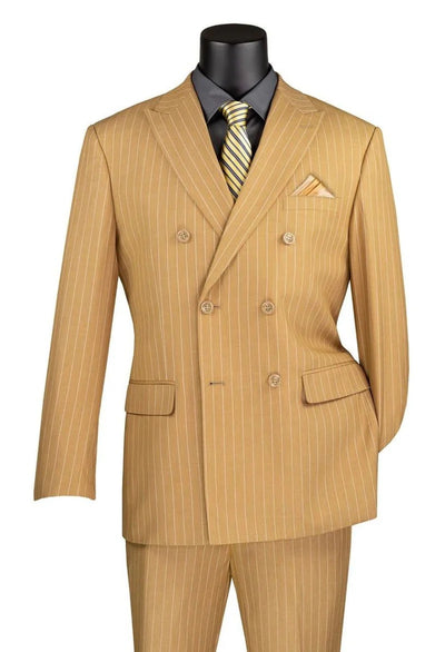 Rockefeller Collection - Double Breasted Stripe Suit Camel Regular Fit 2 Piece 1 SO1DSS-4_CAMEL_42R  - from alligatorwarehouse.com