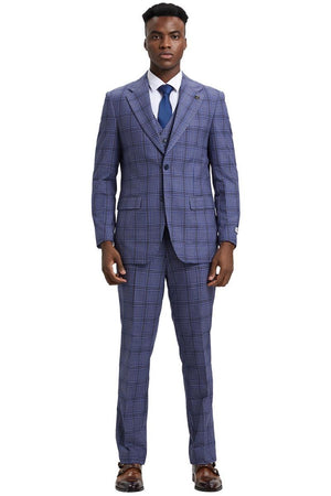 Men's Stacy Adams Two Button Vested Glen Plaid Check Suit in Light Purple Lavender