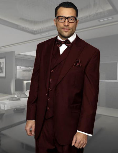 Dark Brown 1 Button Peak Lapel Pleated Pants - 100% Percent Wool Fabric Suit - Worsted Wool Business Suit 1 34-Shrt-ExSml-JA1992  - from alligatorwarehouse.com