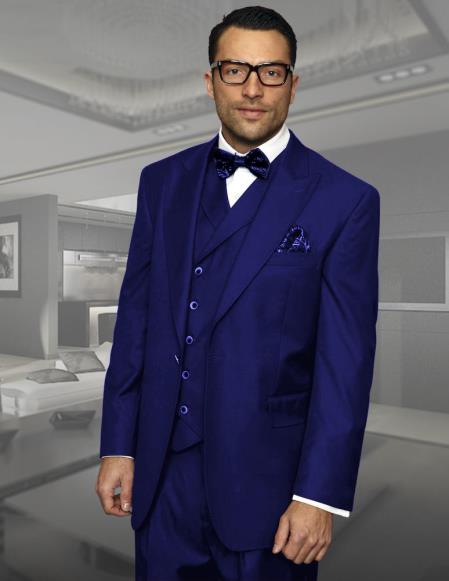 Dark Navy Peak Lapel 3 Piece Side Vents Pleated Pants 1 34-Shrt-ExSml-JA1995  - from alligatorwarehouse.com