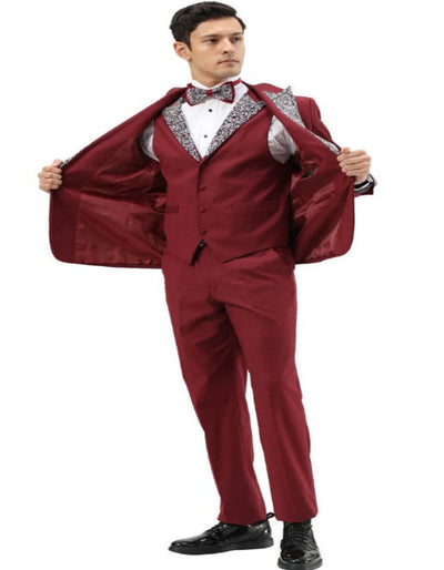 Dark Red - Maroon Wine Prom Tuxedo - Perfect Wedding Suit Vested rhinestone Lapelled 2   - from alligatorwarehouse.com
