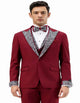 Dark Red - Maroon Wine Prom Tuxedo - Perfect Wedding Suit Vested rhinestone Lapelled