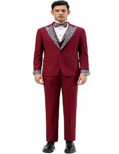 Dark Red - Maroon Wine Prom Tuxedo - Perfect Wedding Suit Vested rhinestone Lapelled 3   - from alligatorwarehouse.com