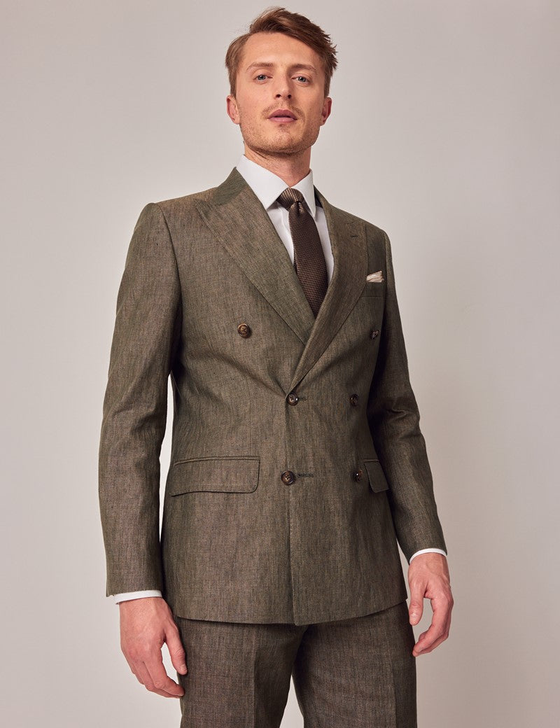 Mens Linen Suit For Beach Wedding - Summer  Suit in Dark Green Tailored Fit