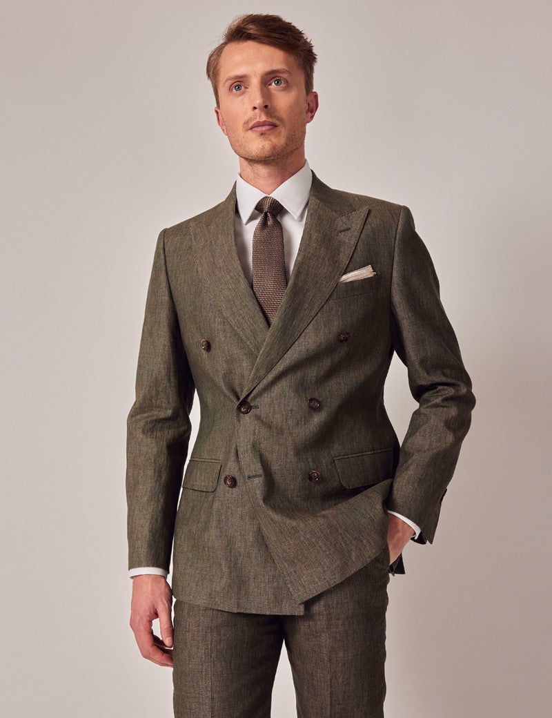 Mens Linen Suit For Beach Wedding - Summer  Suit in Dark Green Tailored Fit