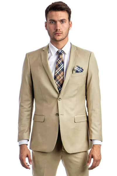 Men's Basic 2 Button Slim Fit Wedding Suit in Tan 1 EZ-3267  - from alligatorwarehouse.com