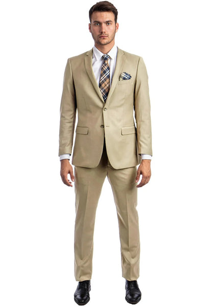 Men's Basic 2 Button Slim Fit Wedding Suit in Tan 2 EZ-3267  - from alligatorwarehouse.com