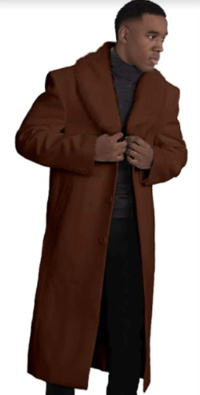 Mens Overcoat with Fur Collar - Single Breasted Dark Brown Topcoat 1   - from alligatorwarehouse.com