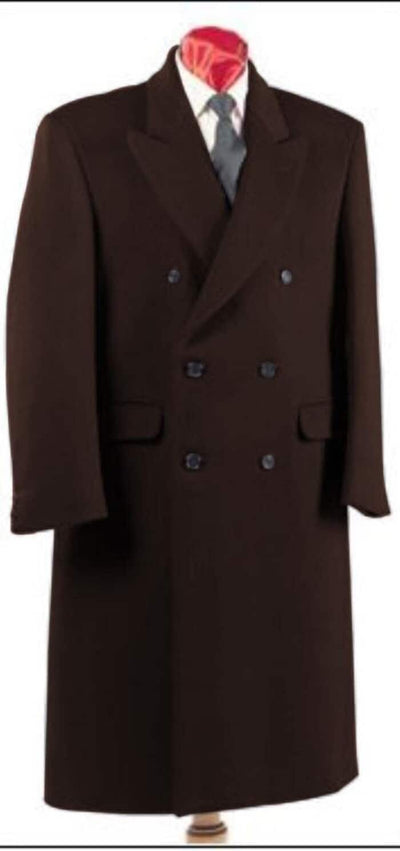 Mens Dark Brown Double Breasted Six Button Fully Lined Long Coat 1   - from alligatorwarehouse.com