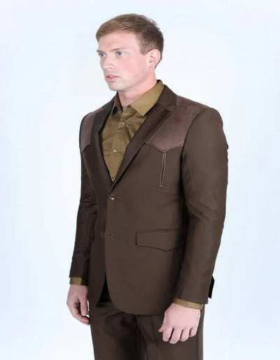 Men's Dark Brown Western Suit Sport Coat with Suede Yokes and Elbow Patches 2   - from alligatorwarehouse.com