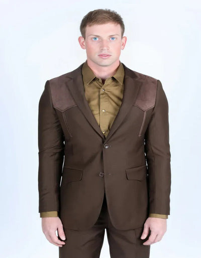 Men's Dark Brown Western Suit Sport Coat with Suede Yokes and Elbow Patches 1   - from alligatorwarehouse.com