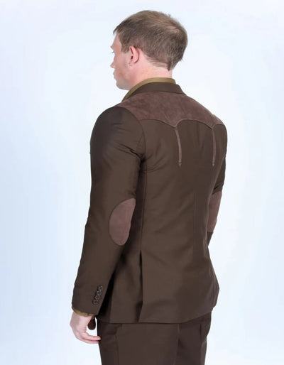 Men's Dark Brown Western Suit Sport Coat with Suede Yokes and Elbow Patches 4   - from alligatorwarehouse.com
