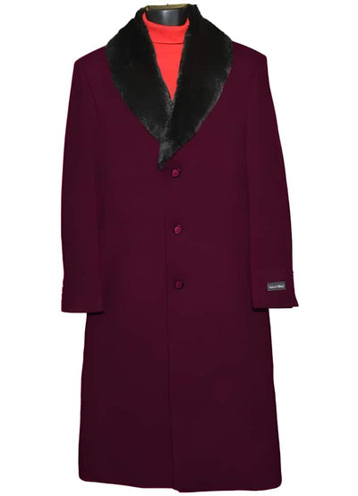 Dark Wedding Burgundy Prom 3 Button Wool Ankle length Overcoat ~ Long men's Dress Topcoat - Winter coat 95% Wool Fabric 1   - from alligatorwarehouse.com