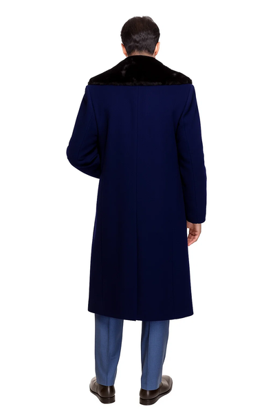 Dark Navy Blue Overcoat ~ Long men's Dress Topcoat - Winter coat With Fur Collar And Wool Fabric 2   - from alligatorwarehouse.com