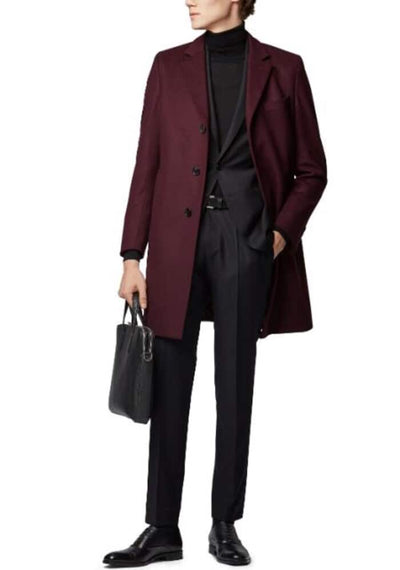 Long men's Dress Topcoat - Winter coat 100% Cashmere Fabric Standard Length Long Dress Formal Dark Red Coat 1   - from alligatorwarehouse.com