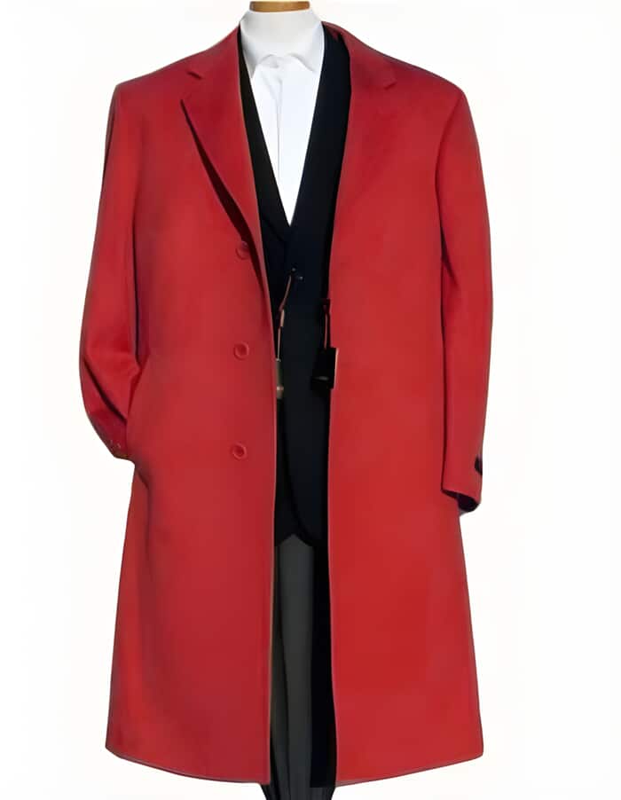 Three Buttons Red Wool Fabric Overcoat / Long men's Dress Topcoat - Winter coat