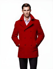 Dark Red Designer men's Wool Peacoat