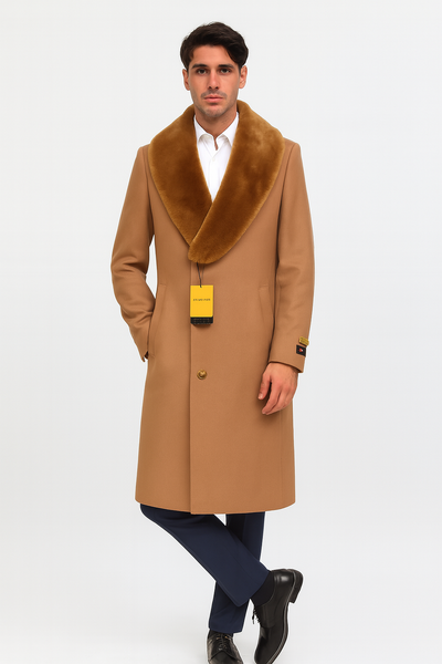 Mens Full Length And Cashmere Overcoat - Winter Topcoats - Light Brown Coat - Dark Camel - Vecuna Color 3   - from alligatorwarehouse.com