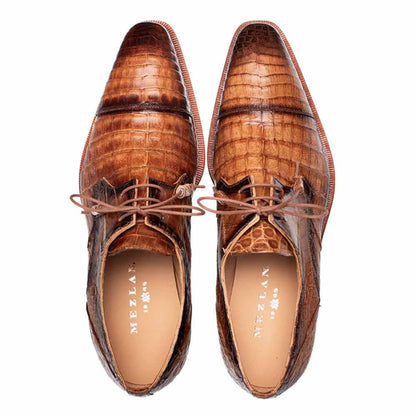 Giovane Fuscus Cap Toe Derby Camel Crocodile Shoes By Mezlan Made In Spain Brand