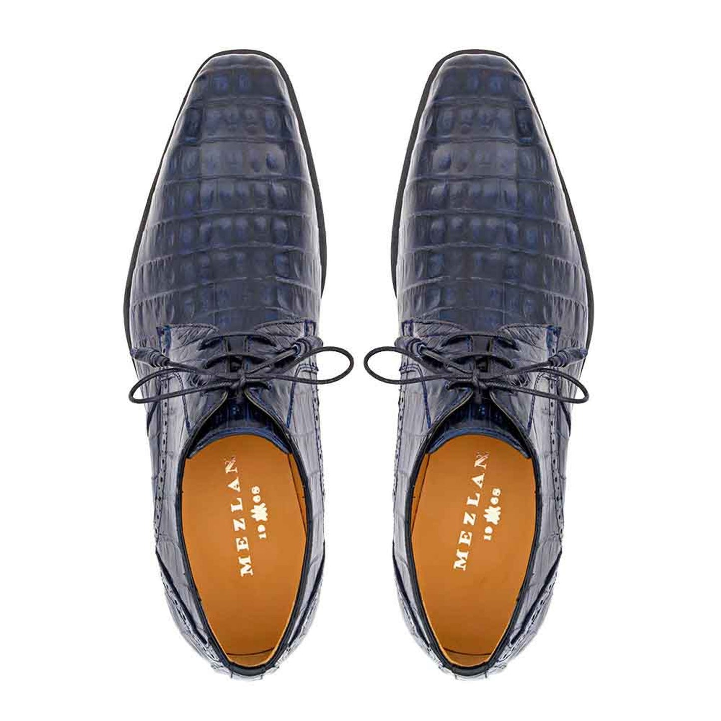 Golfo Derby Blue Plain Toe Crocodile Shoes  By Mezlan Made In Spain Brand