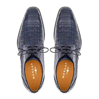 Golfo Derby Blue Plain Toe Crocodile Shoes  By Mezlan Made In Spain Brand 3   - from alligatorwarehouse.com