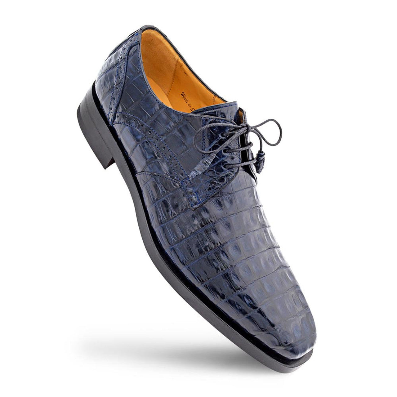 Golfo Derby Blue Plain Toe Crocodile Shoes  By Mezlan Made In Spain Brand