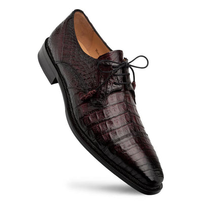 Giovane Fuscus Cap Toe Derby Burgundy Crocodile Shoes By Mezlan Made In Spain Brand 1   - from alligatorwarehouse.com