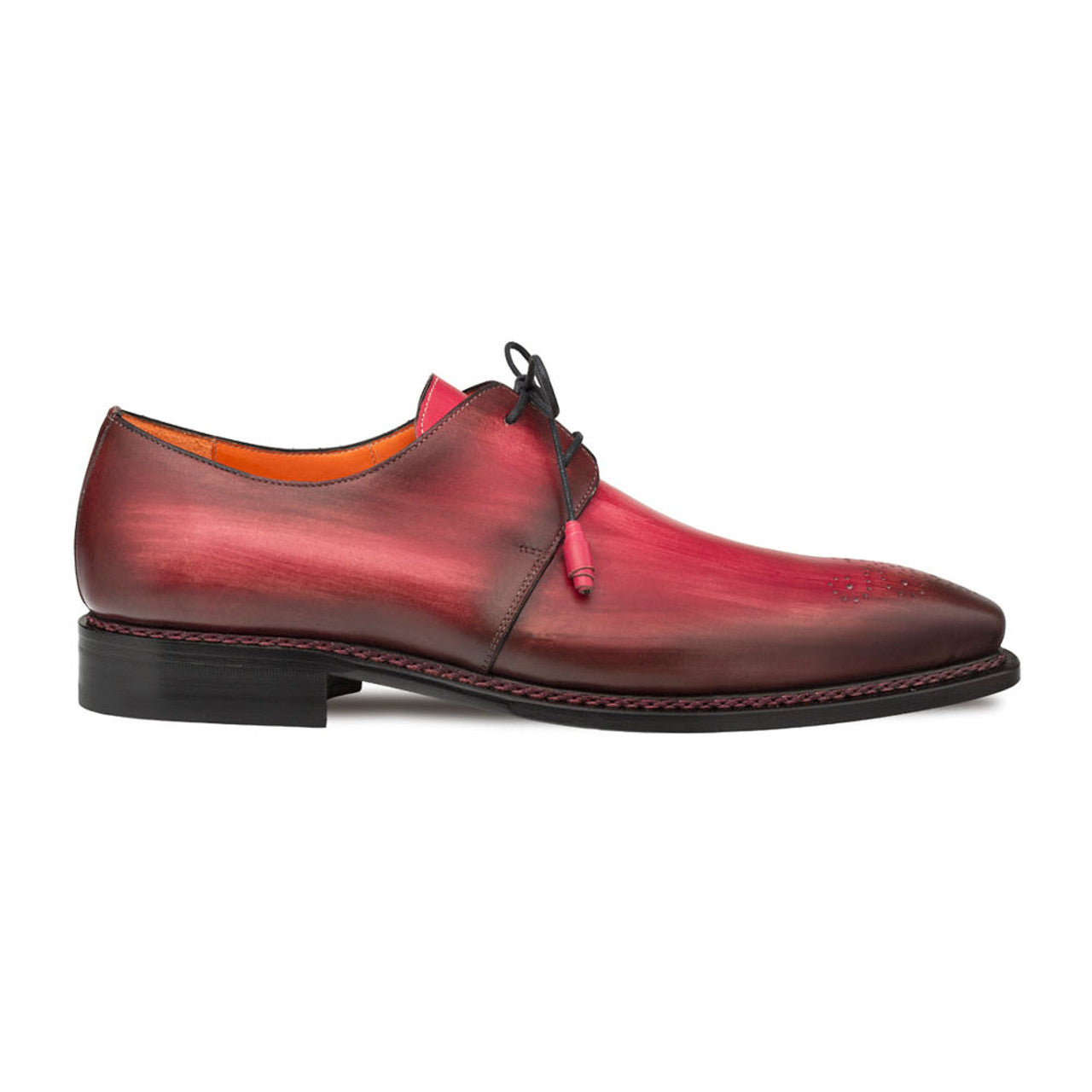 Principe Burgundy/Rust Patina Leather Men’s Derby Shoes By Mezlan Made In Spain Brand