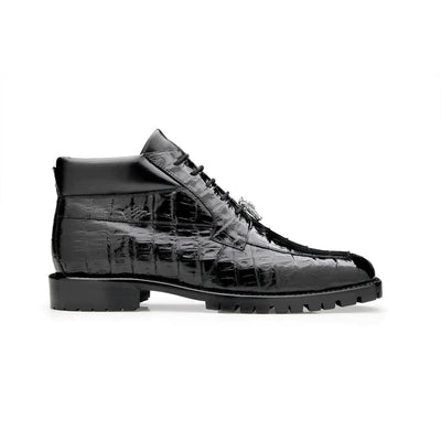 Belvedere Gallardo Men's Shoes Black Exotic Caiman Crocodile Derby Split-toe Boots 3 MEN U02 BLACK-M-09.5  - from alligatorwarehouse.com