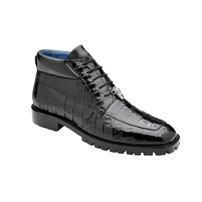 Belvedere Gallardo Men's Shoes Black Exotic Caiman Crocodile Derby Split-toe Boots 2 MEN U02 BLACK-M-09.5  - from alligatorwarehouse.com