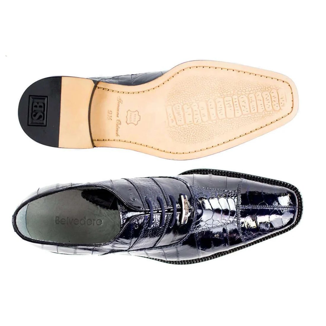 Belvedere  Designer Shoes Men's Mare Navy Genuine Ostrich & Eel Oxfords