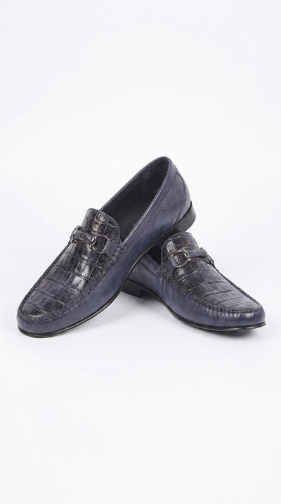 Lombardy Men’s Crocodile Calfskin Bit Loafers, Exotic Dress Casual Slip-On Shoes
