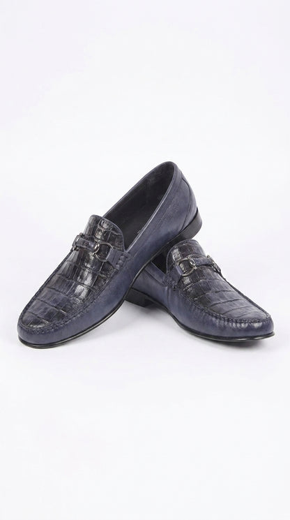 Lombardy Men’s Crocodile Calfskin Bit Loafers, Exotic Dress Casual Slip-On Shoes