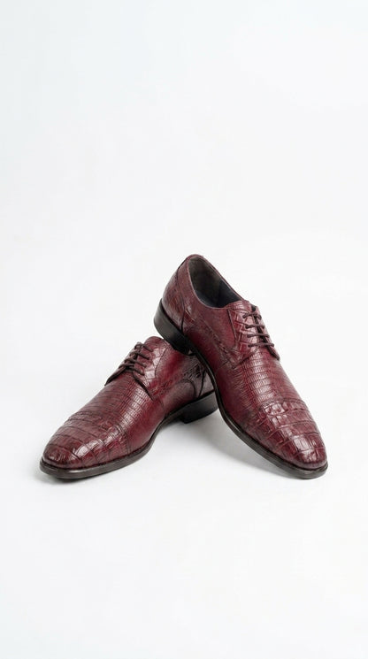 Men’s Los Altos Burgundy Lizard Crocodile Bike Toe Shoes, Exotic Lace Up Dress Shoes