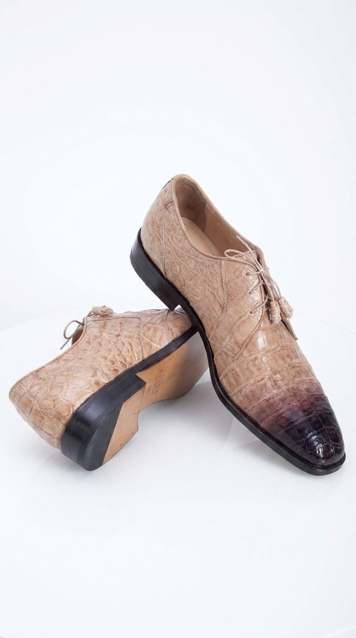 Men’s Los Altos Tan Crocodile Gator Shoes, Exotic Lace Up Dress Shoes