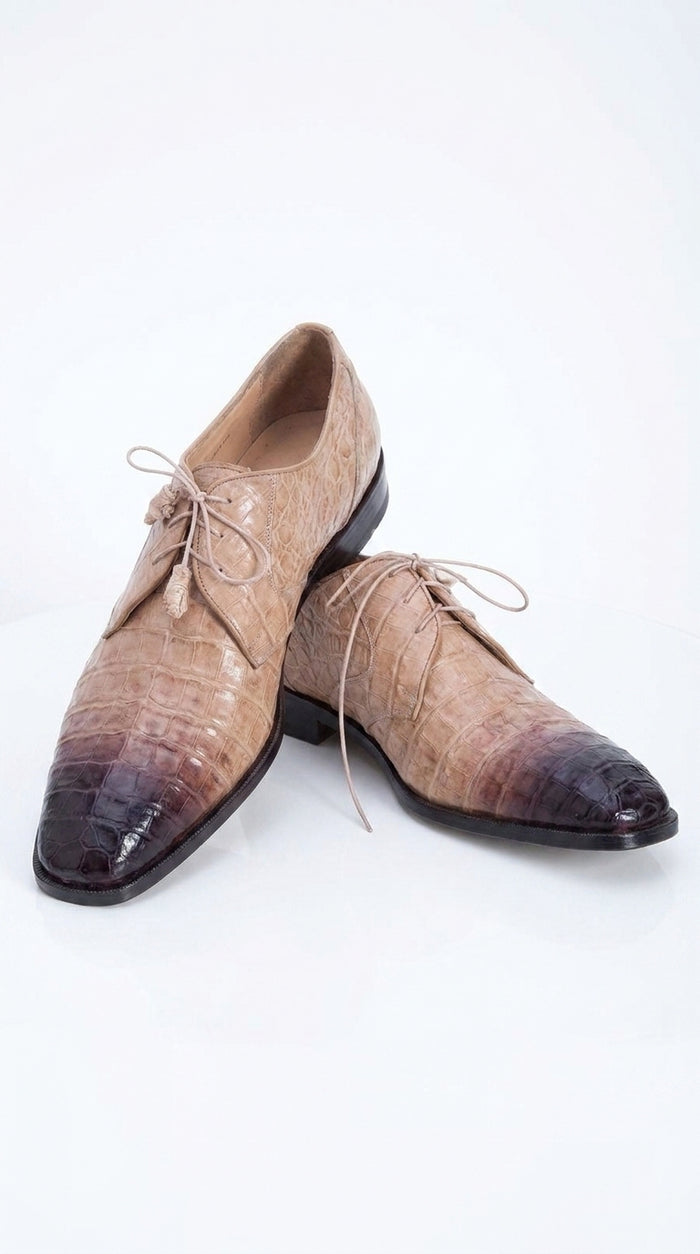 Men’s Los Altos Tan Crocodile Gator Shoes, Exotic Lace Up Dress Shoes
