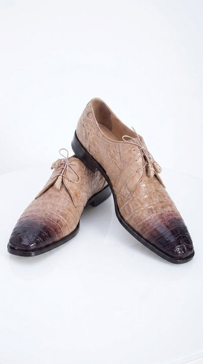 Men’s Los Altos Tan Crocodile Gator Shoes, Exotic Lace Up Dress Shoes